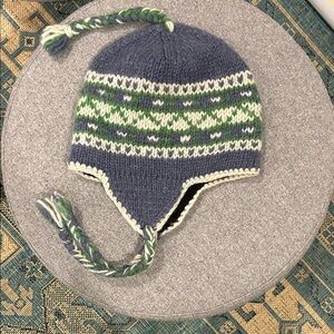 Blue and Green Knit Earflap Hat